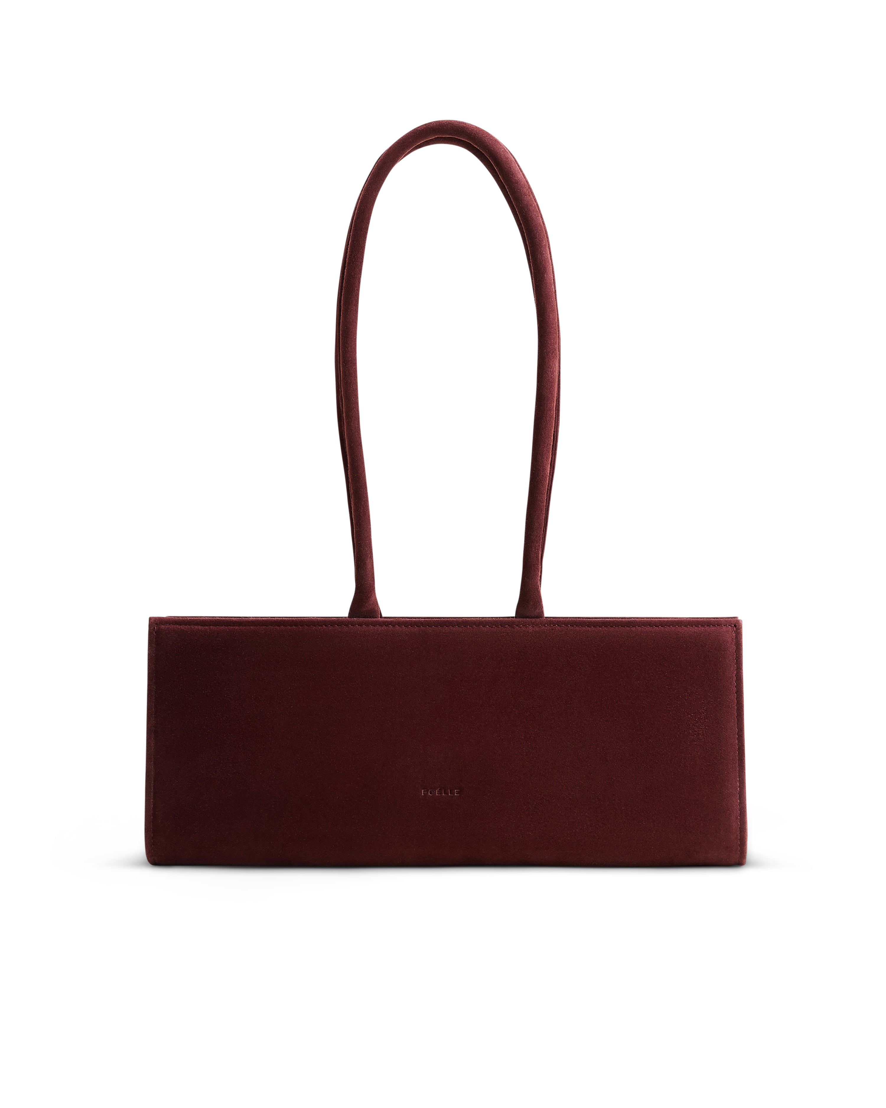 Poelle Atelier east-west horizontal bag suede leather red with long handles and sleek rectangular design