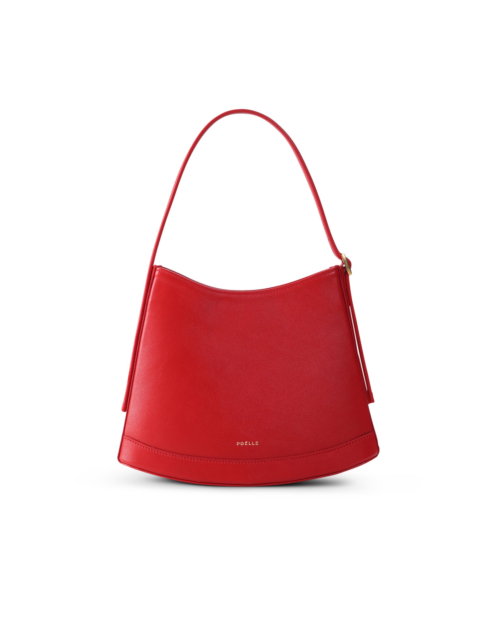 Poelle Atelier luxury minimalist leather bag in red with single shoulder strap and sleek design