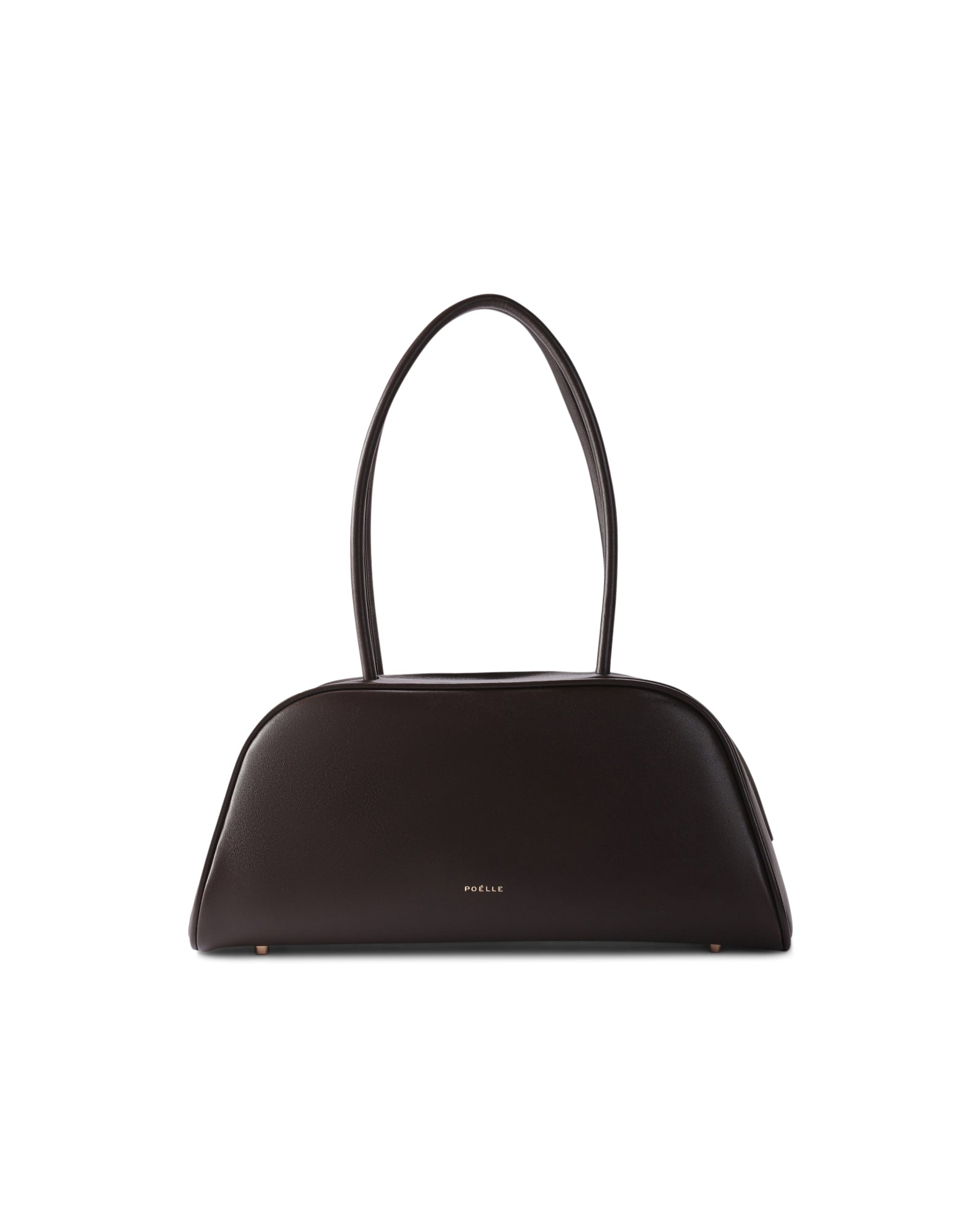 Poelle Atelier black east-west horizontal leather bag with minimalist design and single shoulder strap