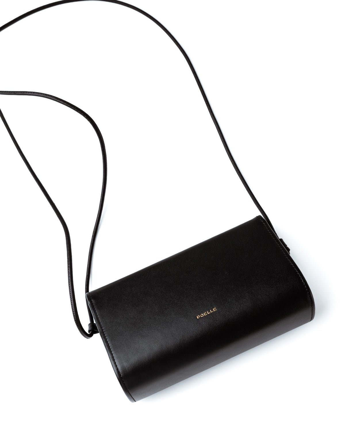 Sophie Bag Medium in Black — flap and strap close-up
