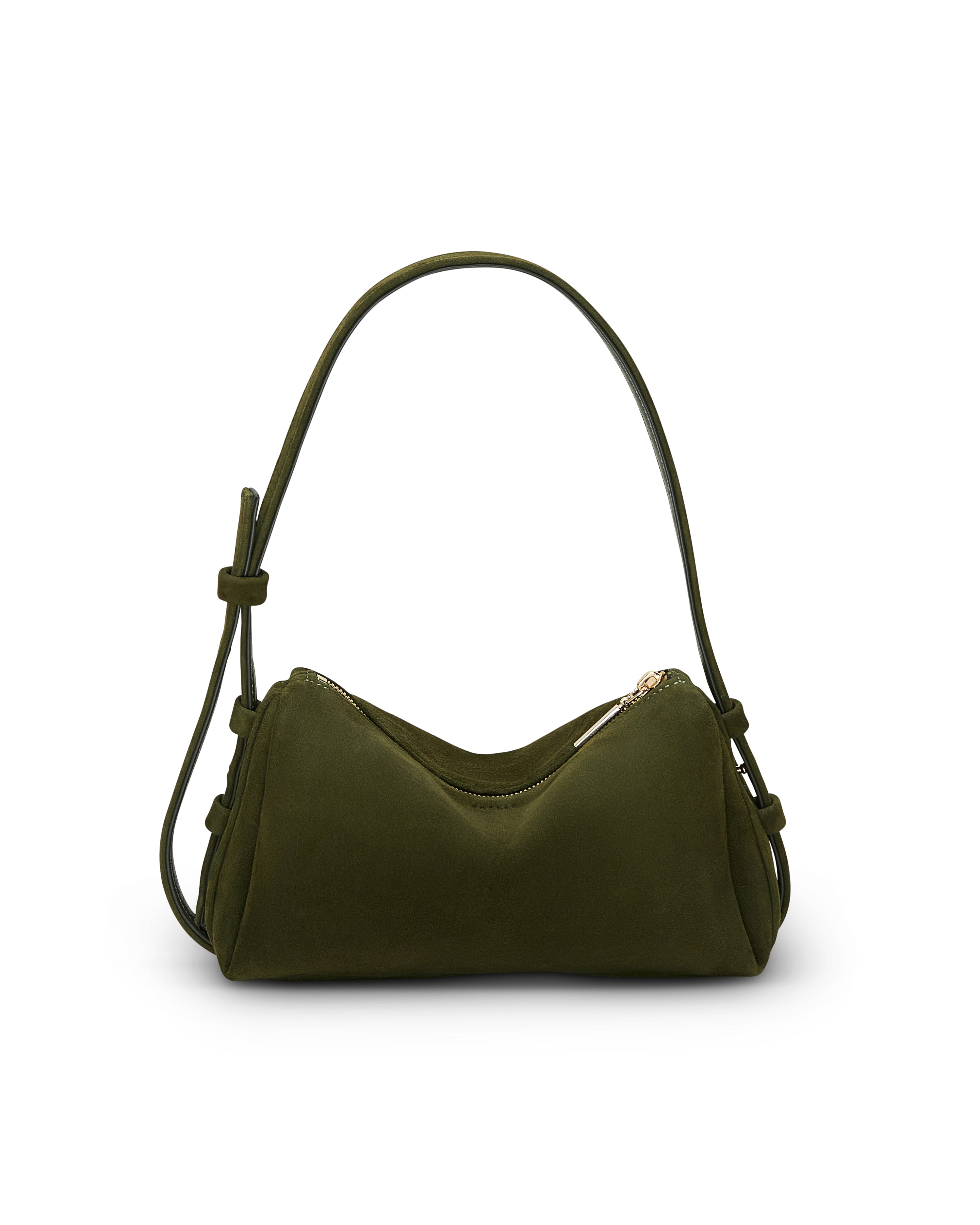 Elegant small leather bag in dark green with adjustable strap by Poelle Atelier
