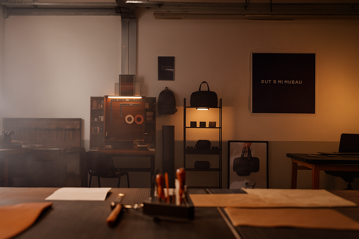 Workshop showcasing tools and materials demonstrating how luxury bags poelle are made with craftsmanship and precision