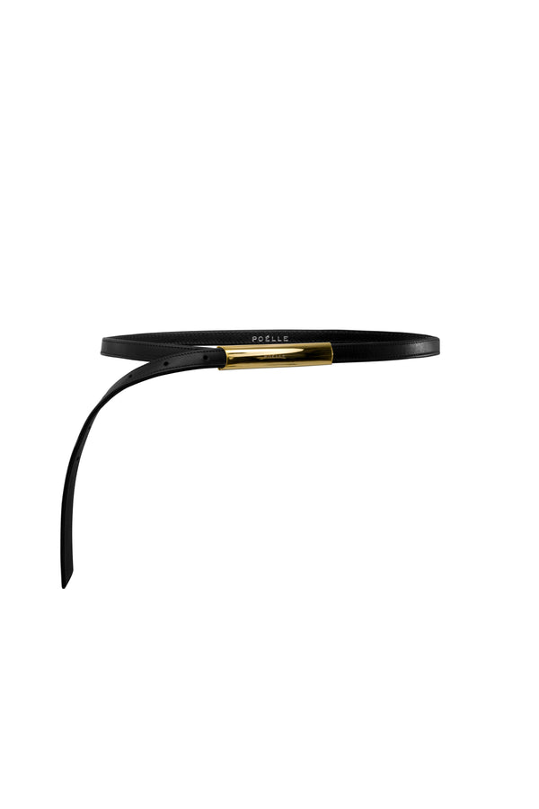 Poelle Atelier luxury belt for women in black leather with gold-tone buckle detail