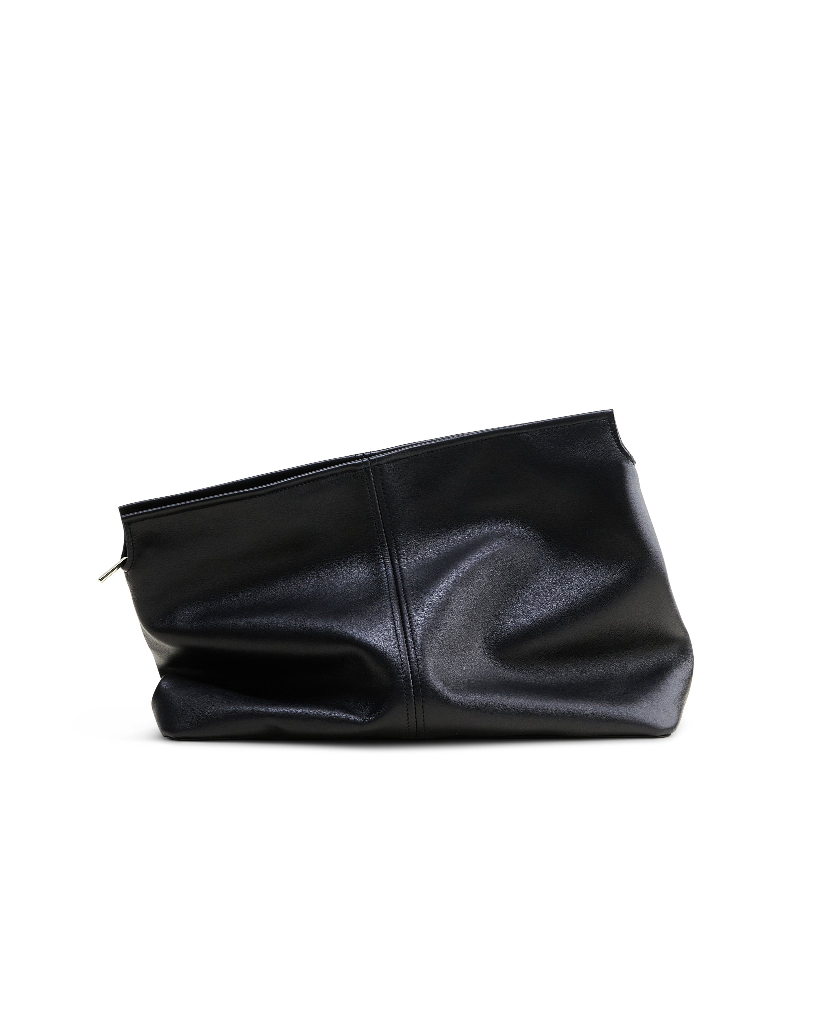 Poelle Atelier luxury leather clutch bag in smooth black leather with zip closure
