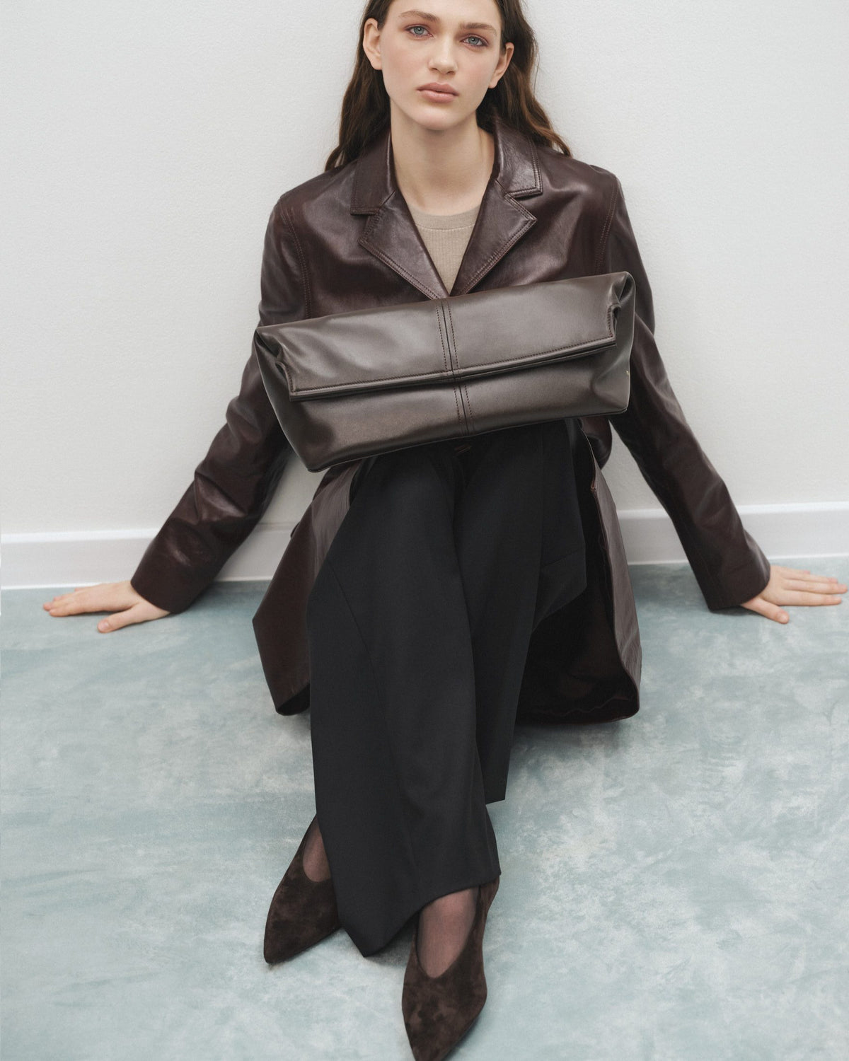 Elza Clutch in Brown — Blue Velvet campaign