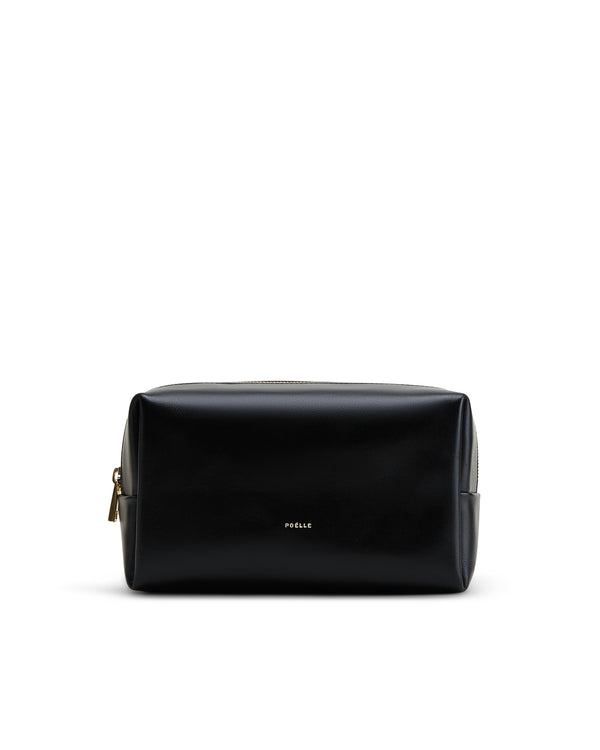 Poelle Atelier black luxury cosmetic make-up bag with gold zipper and minimalist design